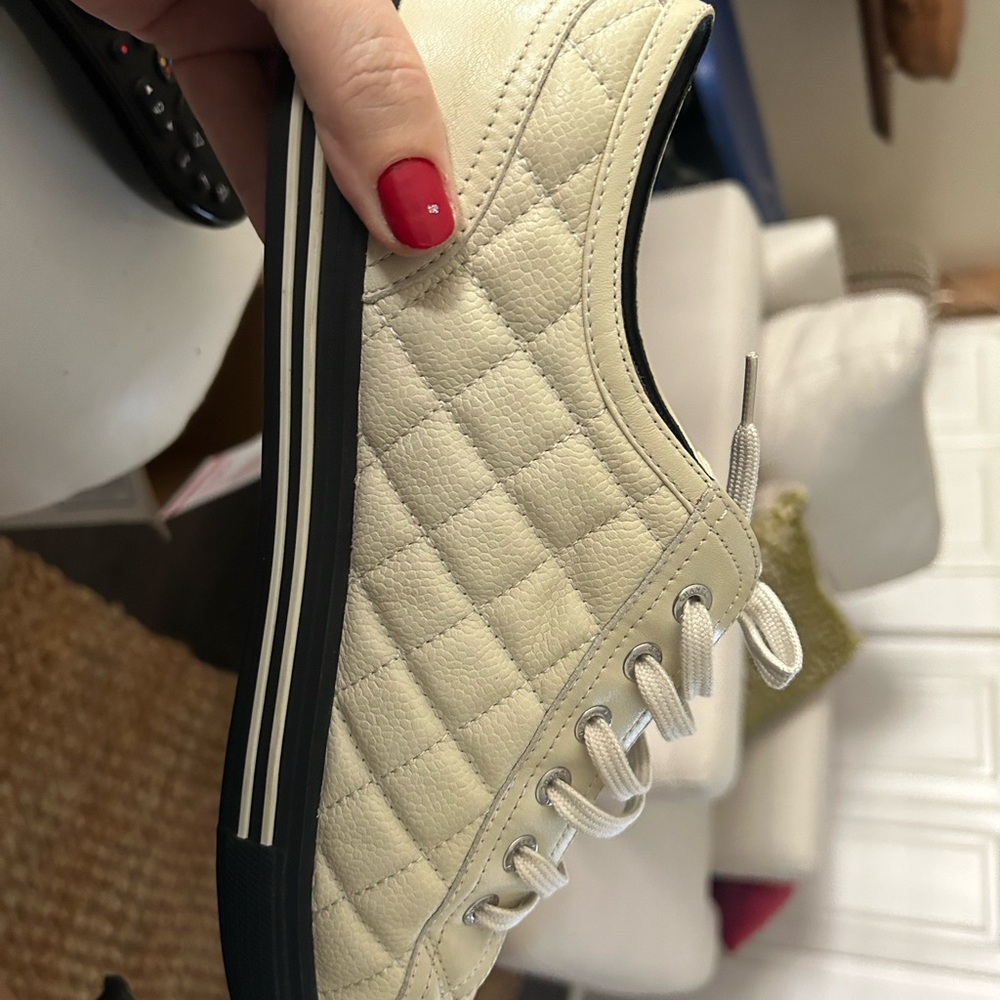 CHANEL Cream and Black Quilted Sneakers